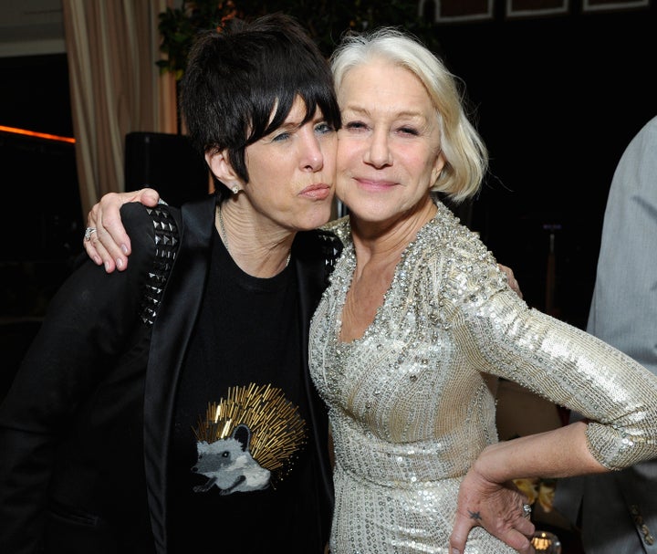 Diane Warren and Helen Mirren enjoy each other's company at the Weinstein-Netflix after-party.