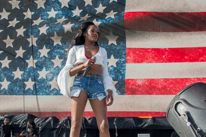 Azealia Banks performs on stage at Coachella Festival at The Empire Polo Club on April 10, 2015 in Indio, United States. 
