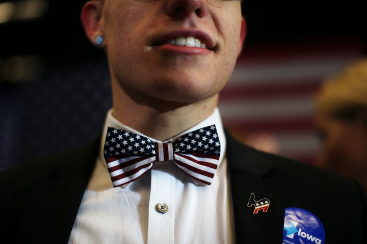 A supporter arrives for the caucus night event of Democratic presidential candidate former Secretary of State Hillary Clinton in the Olmsted Center at Drake University on Feb. 1, 2016 in Des Moines, Iowa.