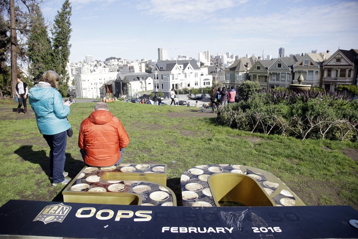 A vandalized Super Bowl sign in San Francisco. 