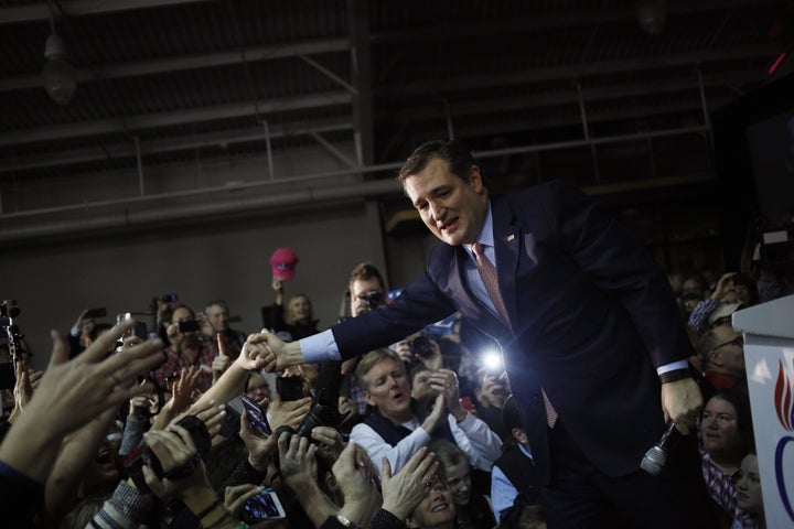 Sen. Ted Cruz (R-Texas) defies poll expectations and wins first place in the Iowa Republican caucus on Feb. 1, 2016.