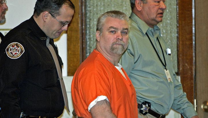 Steven Avery, center, is escorted to a Manitowoc County Courtroom for his arraignment Tuesday, Jan. 17, 2006, in Manitowoc, Wis.