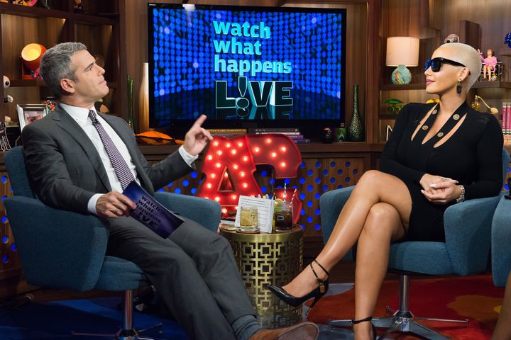 Andy Cohen and Amber Rose on 'Watch What Happens Live' in 2015 (Photo by: Charles Sykes/Bravo/NBCU Photo Bank via Getty Images)
