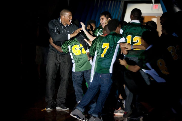 Cam Newton at a Cam Newton Foundation School Pride Program at Randolph Middle in 2012. 