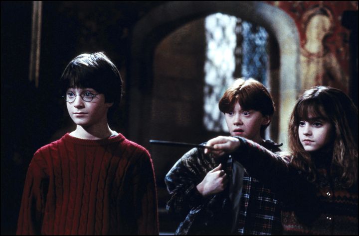 Daniel Radcliffe, Rupert Grint and Emma Watson in 'Harry Potter and the Sorcerer's Stone,' November 2001. (Photo by 7831/Gamma-Rapho via Getty Images)