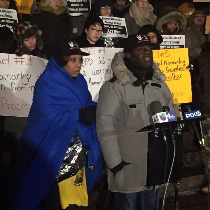 Constance Malcolm, left, and Frank Graham, right, demanded justice for their son during Wednesday's early press conference.