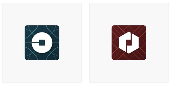Uber's new logos for the rider app (left) and driver platform (right). 