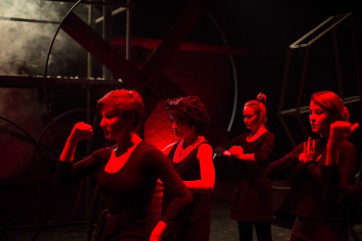 A behind-the-scenes still from Pussy Riot's "Chaika" video. It draws inspiration from an investigative report into Russi