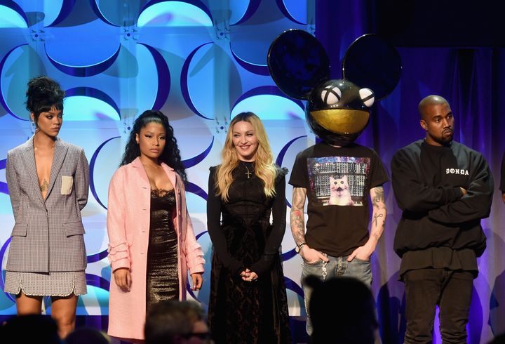 Rihanna, Nicki Minaj, Madonna, Deadmau5 and Kanye West attend the 2015 launch of Tidal.