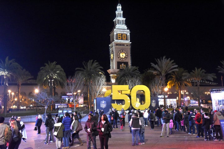 Many homeless people typically occupy Justin Herman Plaza, now the center of SF's Super Bowl festivities.