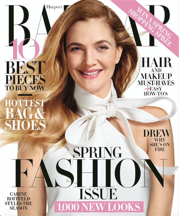 Drew Barrymore photographed for Harper's Bazaar's March issue.