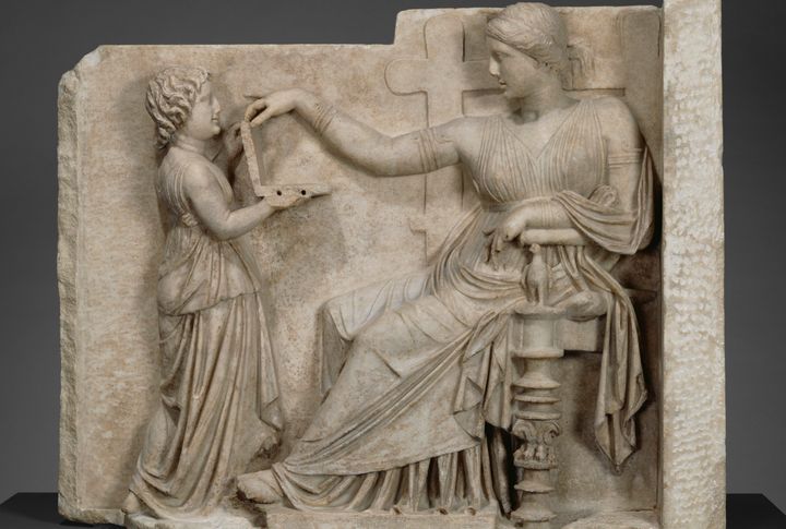 Some people believe this funerary relief from Greece circa 100 BCE, which is part of the J. Paul Getty Museum collection, shows an ancient laptop in use.