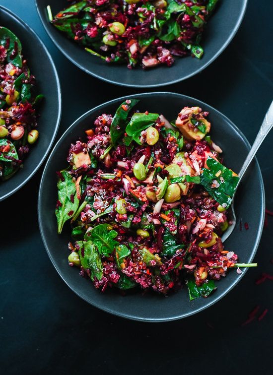 Colorful Beet Salad With Carrot, Quinoa And Spinach