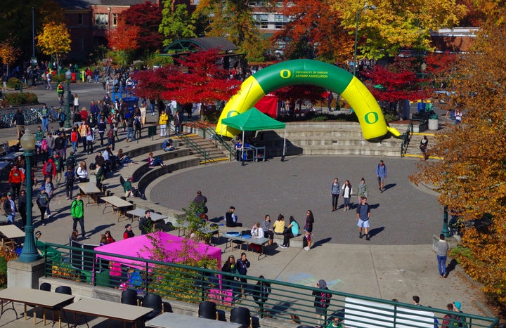 A scene outside of the University of Oregon's Erb Memorial Union, where conservatives think political correctness almost resu