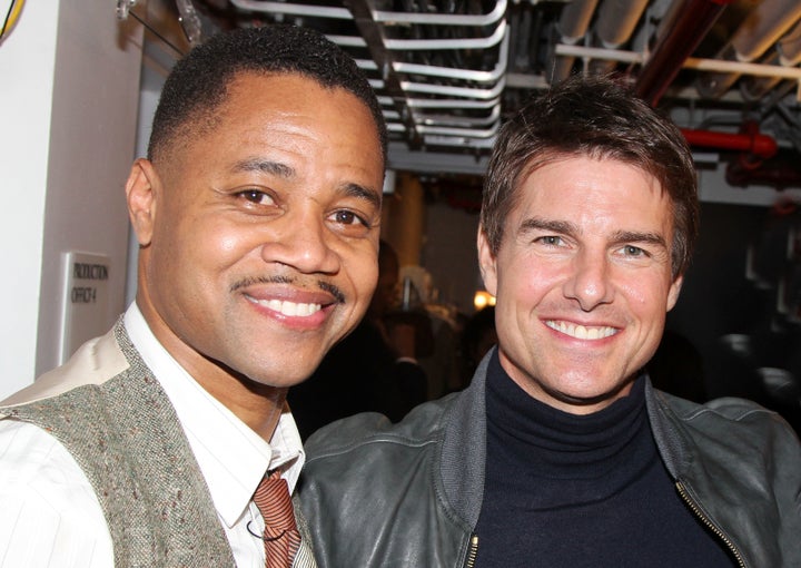 Cuba Gooding Jr and Tom Cruise pose backstage at the play 'The Trip to Bountiful' on Broadway on April 16, 2013 in New York C