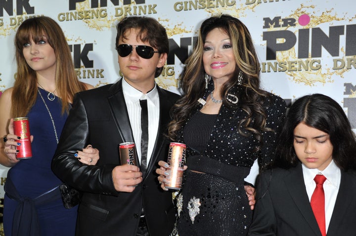 Paris Jackson, Prince Michael Jackson, La Toya Jackson, and Blanket Jackson attend the Mr. Pink Ginseng launch party at the Beverly Wilshire hotel on Thursday, Oct. 11, 2012, in Beverly Hills, Calif.