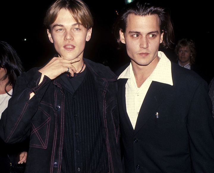 Leonardo DiCaprio and Johnny Depp at the Los Angeles premiere of "What's Eating Gilbert Grape" on Dec. 12, 1993.