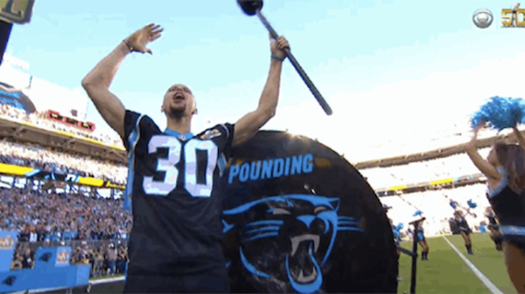 Warriors superstar Stephen Curry bangs the drum for Super Bowl Panthers –  East Bay Times