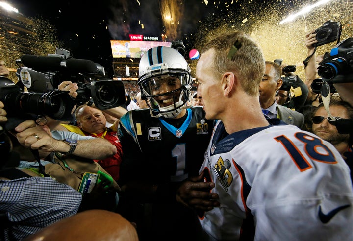 Cam Newton congratulating Peyton Manning after Super Bowl 50.