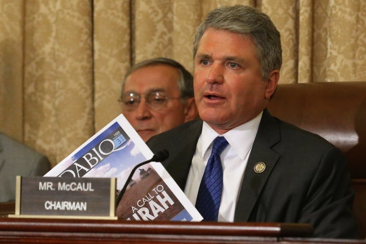 House Homeland Security Committee Chairman Michael McCaul (R-Texas) holds up a copy of Dabiq. As of February 2015, there have been 13 issues of the magazine.