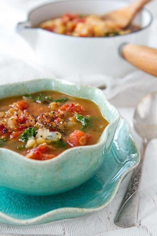 Spiced Red Lentil Tomato and Kale Soup by Oh She Glows.