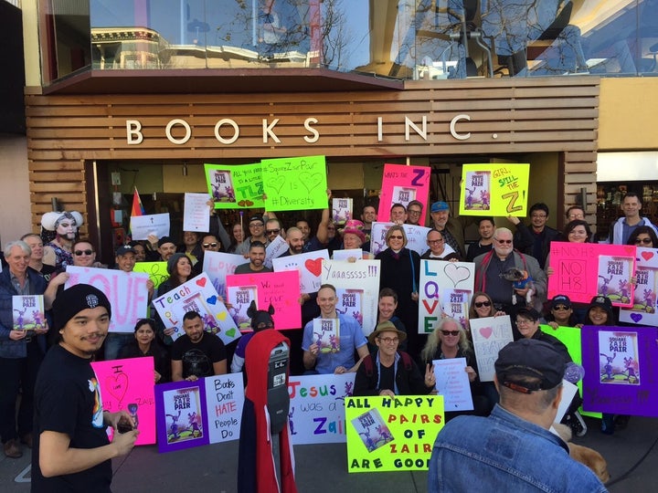 The counter-protesters at the Square Zair Pair reading.