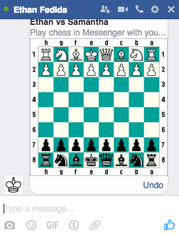 Here's what a Facebook Messenger chessboard looks like.