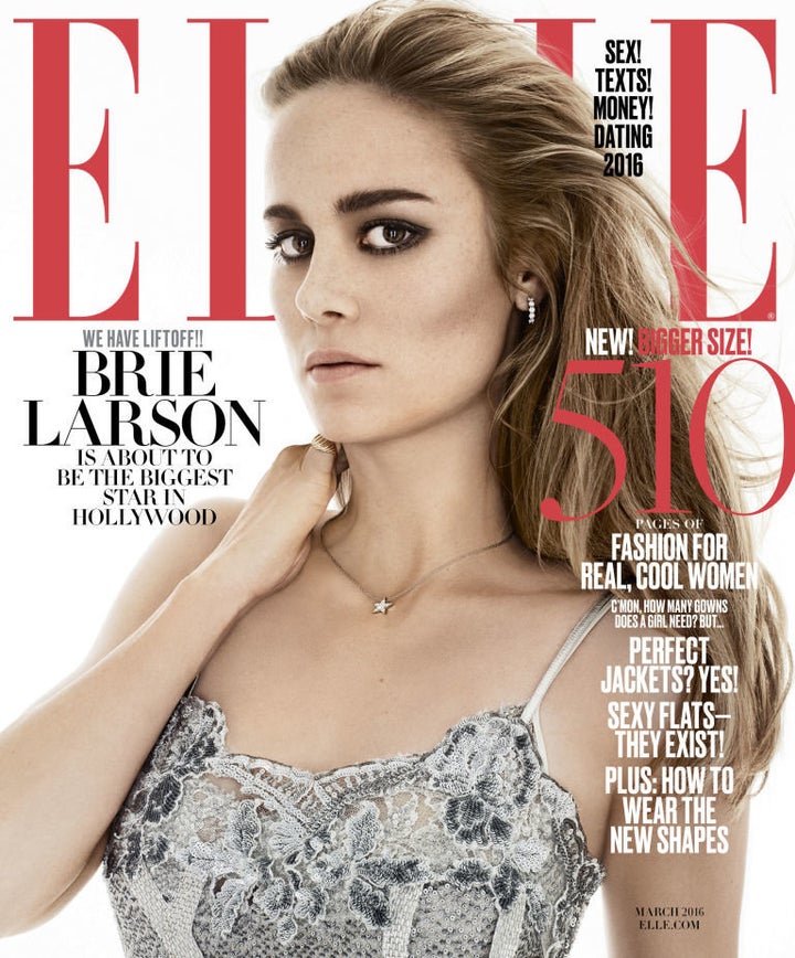 Brie Larson for the March 2016 issue of Elle magazine.