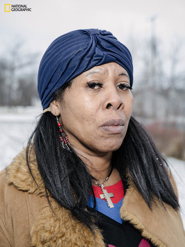 Mary Ida Barnett-Pierce.Barnett-Pierce standing outside Fire Station #3, one of five bottled-water pickup sites. While the city has stopped using the contaminated Flint River as its source, it corroded the city's pipes, so residents still cannot use water from the tap.