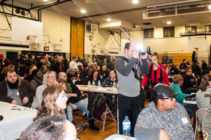 Volunteers in the gymnasium of P.S. 116 in Murray Hill.