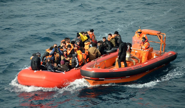 The Turkish Coast Guard rescues refugees in the Aegean Sea on Feb. 9, 2016. At least 409 people have died trying to reach Europe by sea this year, compared to 69 people in the same period last year, IOM said.