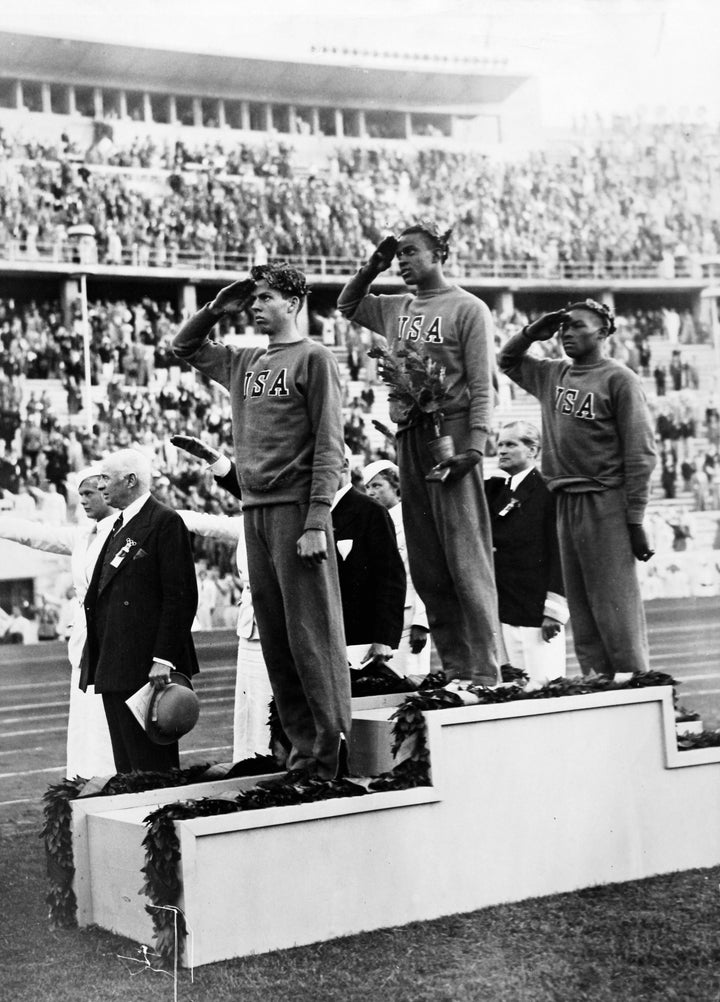 David Albritton (far right) during the award ceremony for the high jump.