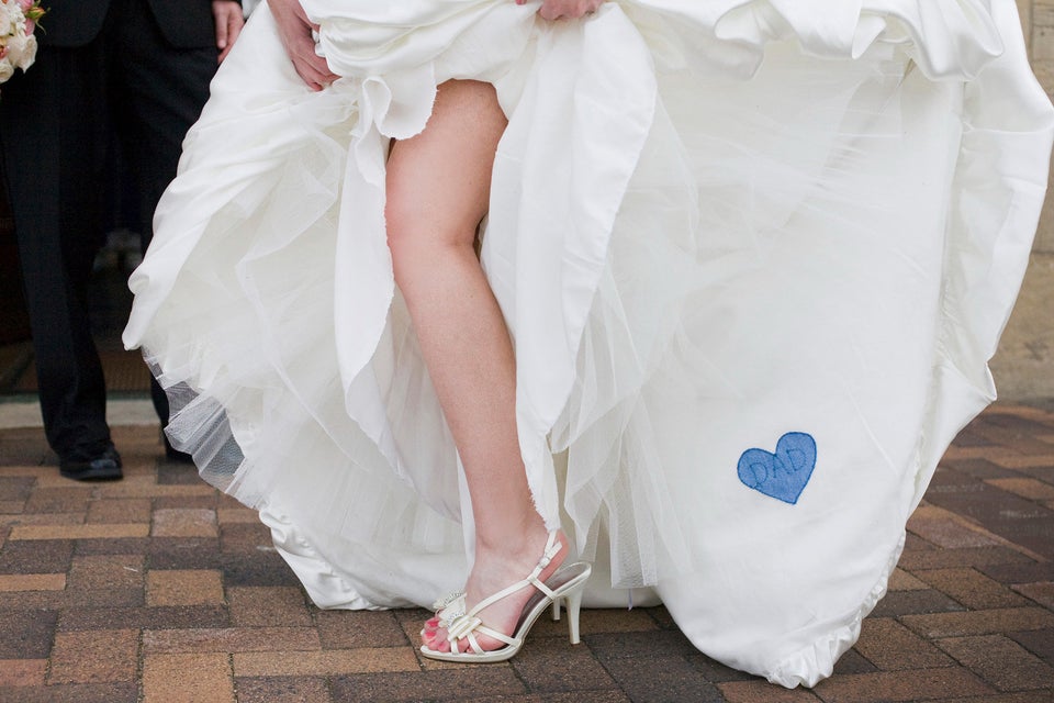 Sew a piece of material from Dad's shirt into the underside of the dress.