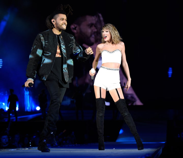 Singer/songwriter Taylor Swift performs onstage with The Weeknd during The 1989 World Tour Live at MetLife Stadium on July 10