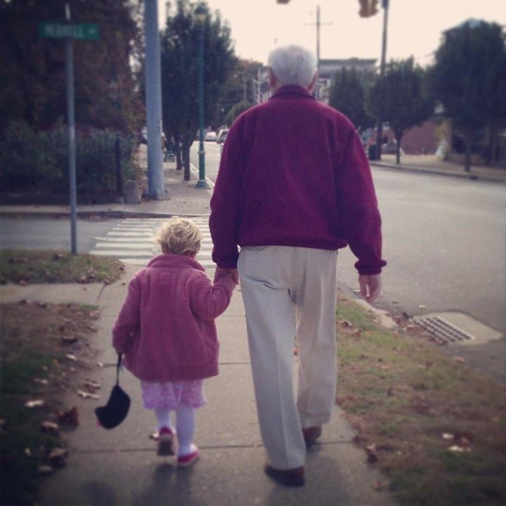 Pa and his great-granddaughter taking a stroll in 2013.