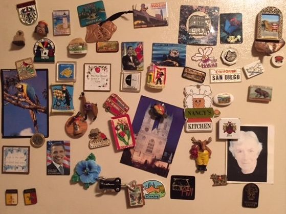 My grandparents' life together in magnets on my grandfather's fridge.