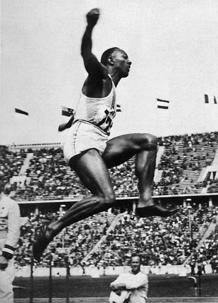 Jesse Owens during the long jump event.