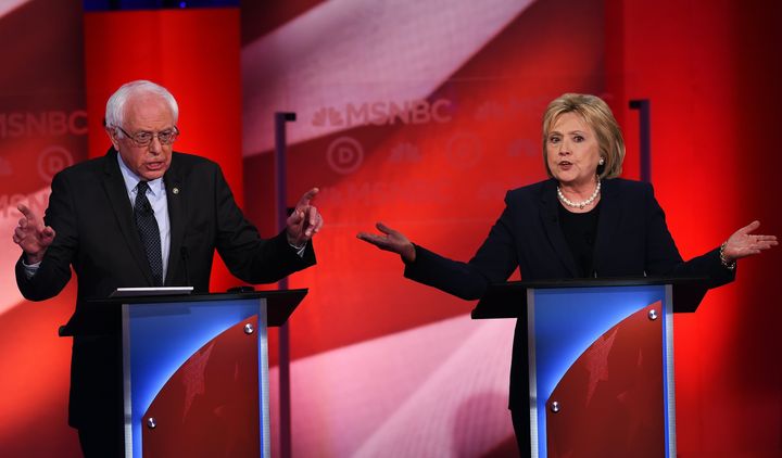 Clinton and Sanders at the last Democratic Debate on Feb. 4. 