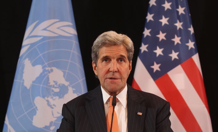 Secretary of State John Kerry speaks during a press conference following a meeting of the International Syrian Support Group