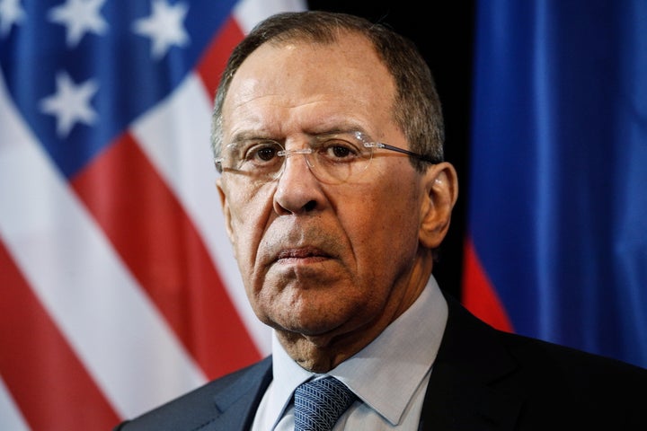 Russia's Foreign Minister Sergei Lavrov looks on during a press conference following a meeting of the International Syria Support Group.