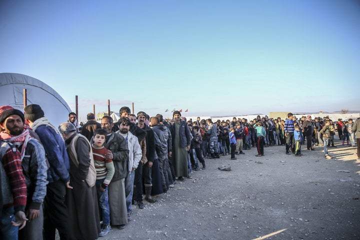 Over 50,000 people are stranded along the Syrian-Turkish border as they flee pro-Syrian government attacks on Alepp