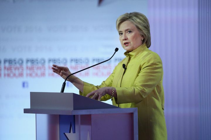 Clinton speaking at the sixth Democratic Debate on Thursday night. 