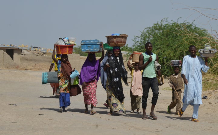 The militant group operates in a remote border zone in West Africa. In this picture, people flee Boko Haram attacks in northe