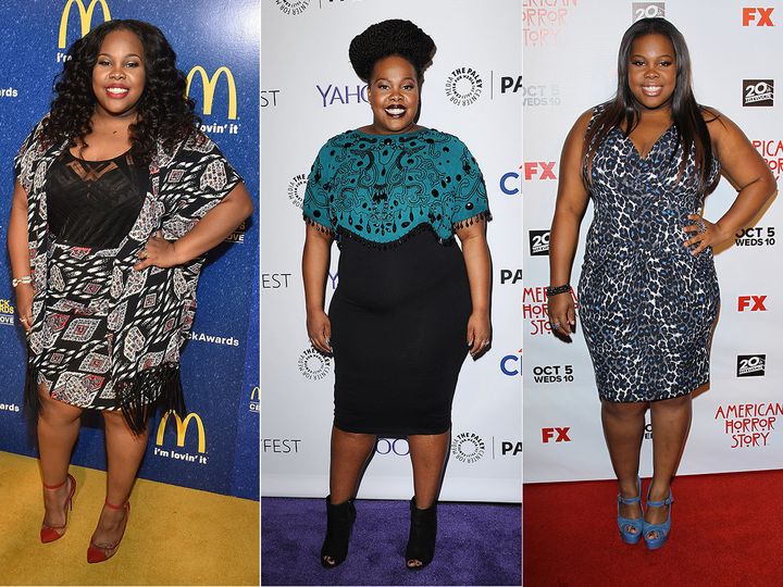 Amber Riley stands out on the red carpet with vibrant outfits.