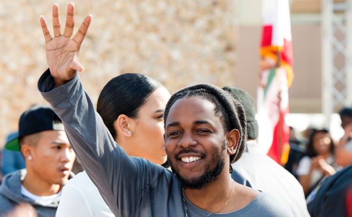 Rapper Kendrick Lamar attends the ceremony honoring him with the Keys of the City of Compton, in Compton, California, on Febr