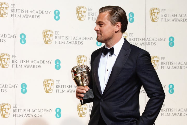 Leonardo DiCaprio after winning the BAFTA for Best Actor. 