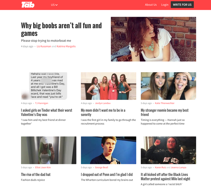 The homepage of The Tab on Feb. 15, 2015. 