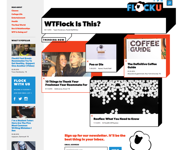 The homepage of FlockU on Feb. 15, 2015.