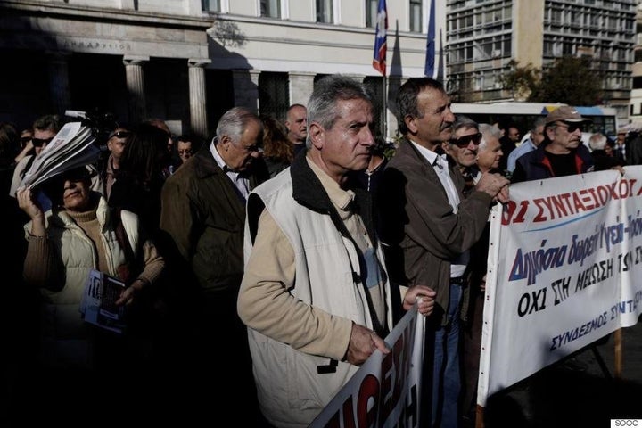 Pensioners protest cuts in Athens on Nov. 26, 2015.