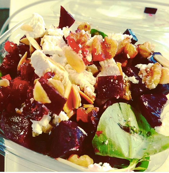 Picture of a goat cheese and beet salad with a Skyline filter.